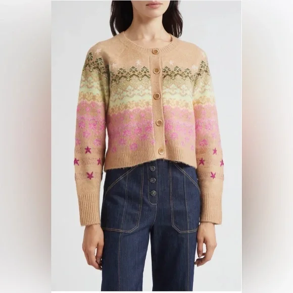 💚Cinq à Sept🩷Millie Fair Isle Cardigan Sweater